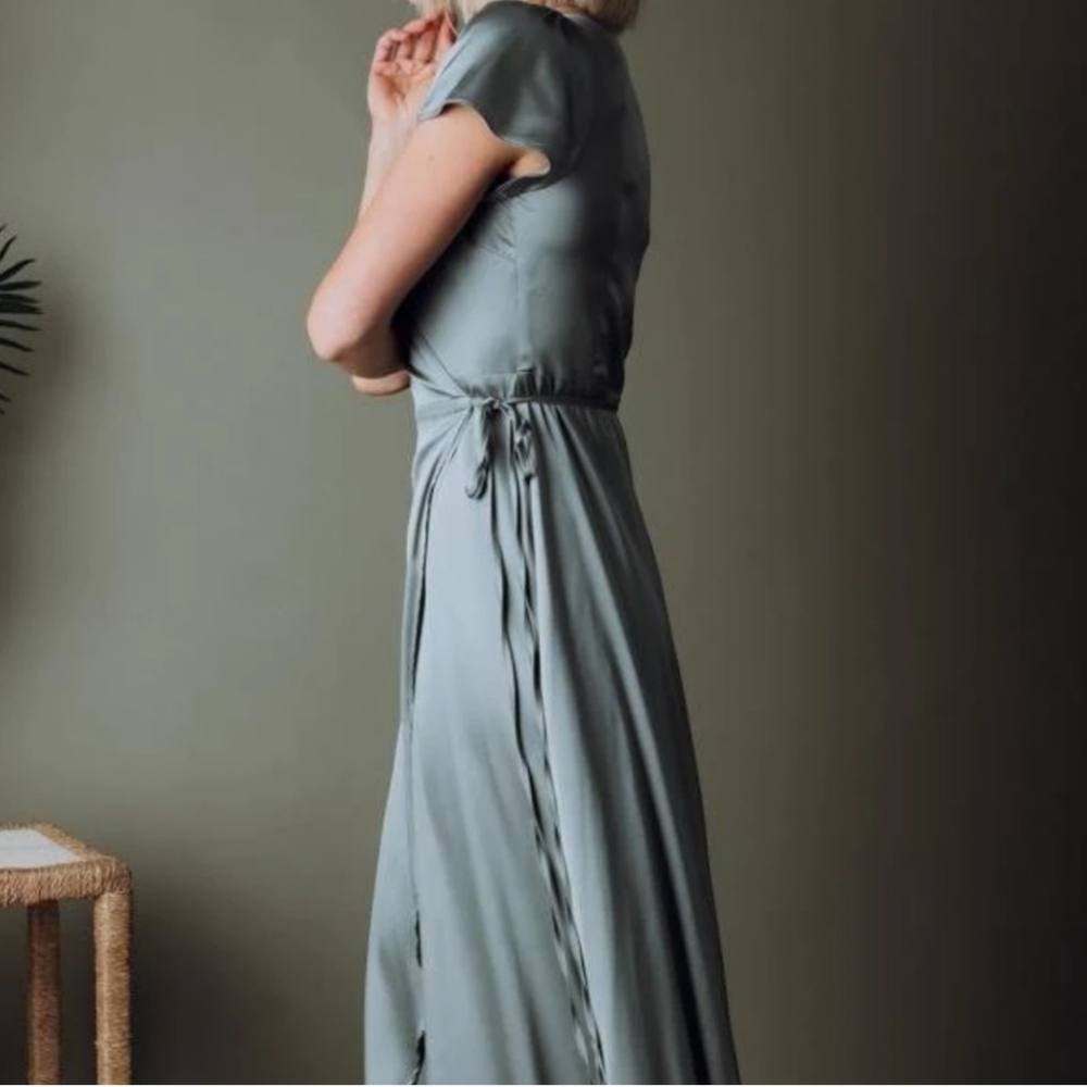 Baltic Born Krystal Satin Wrap Gown- color Eucalyptus - Picture 4 of 6